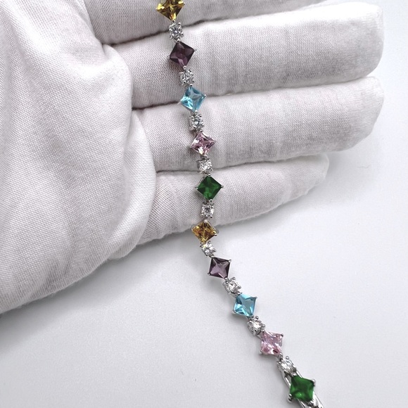 Sterling Silver 7” Multi Color CZ Bracelet - Picture 7 of 17